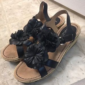 BOC black flower sandal wedges